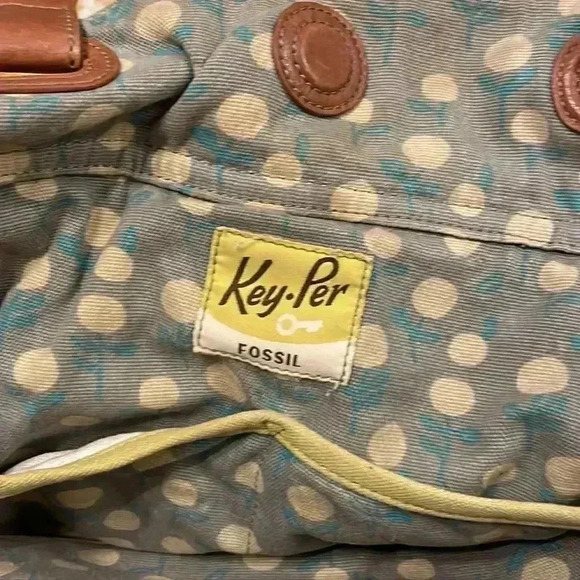 FOSSIL Key-Per Coated Canvas Leather Orange/Pink/Blue Tote  Fossil key per wax cloth, canvas leather shoulder mod bag